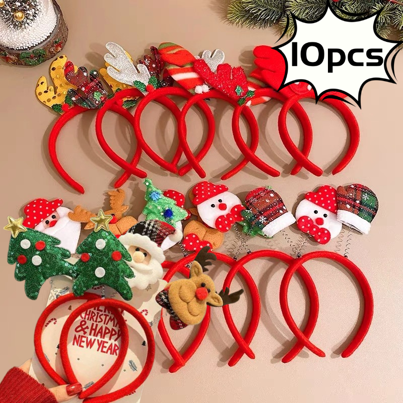 Reindeer Antlers Headband - 10pcs Christmas Hairband Xmas Antlers Headband
