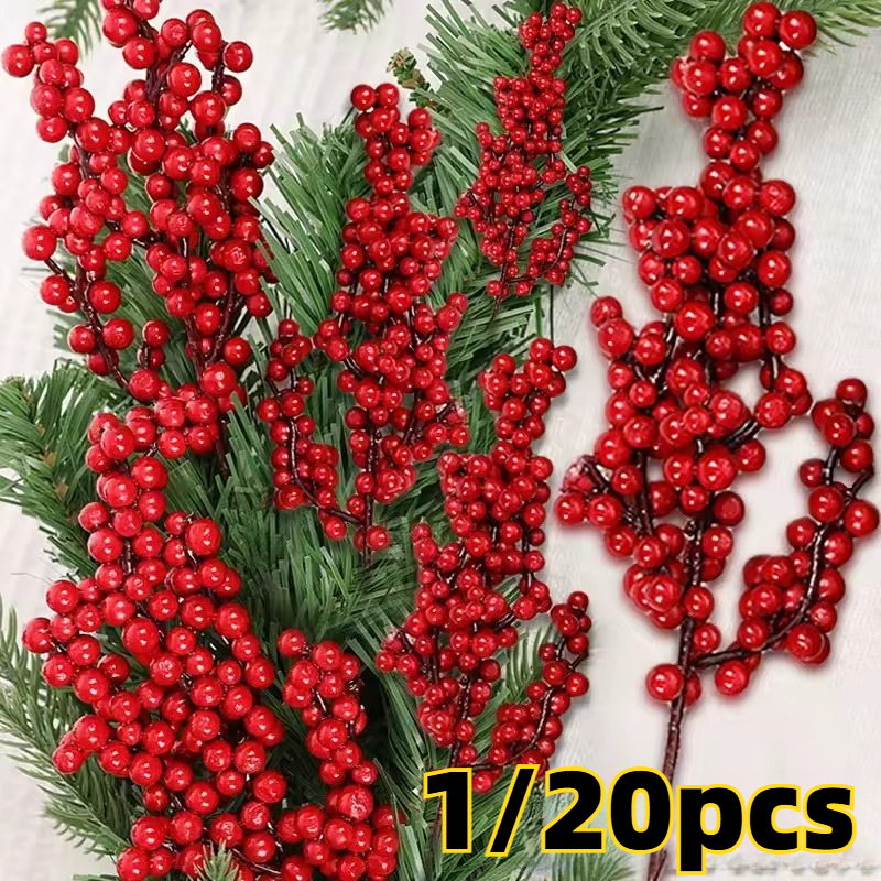 Christmas Wreath Fake - Christmas Artificial Red Berries Branch Fake