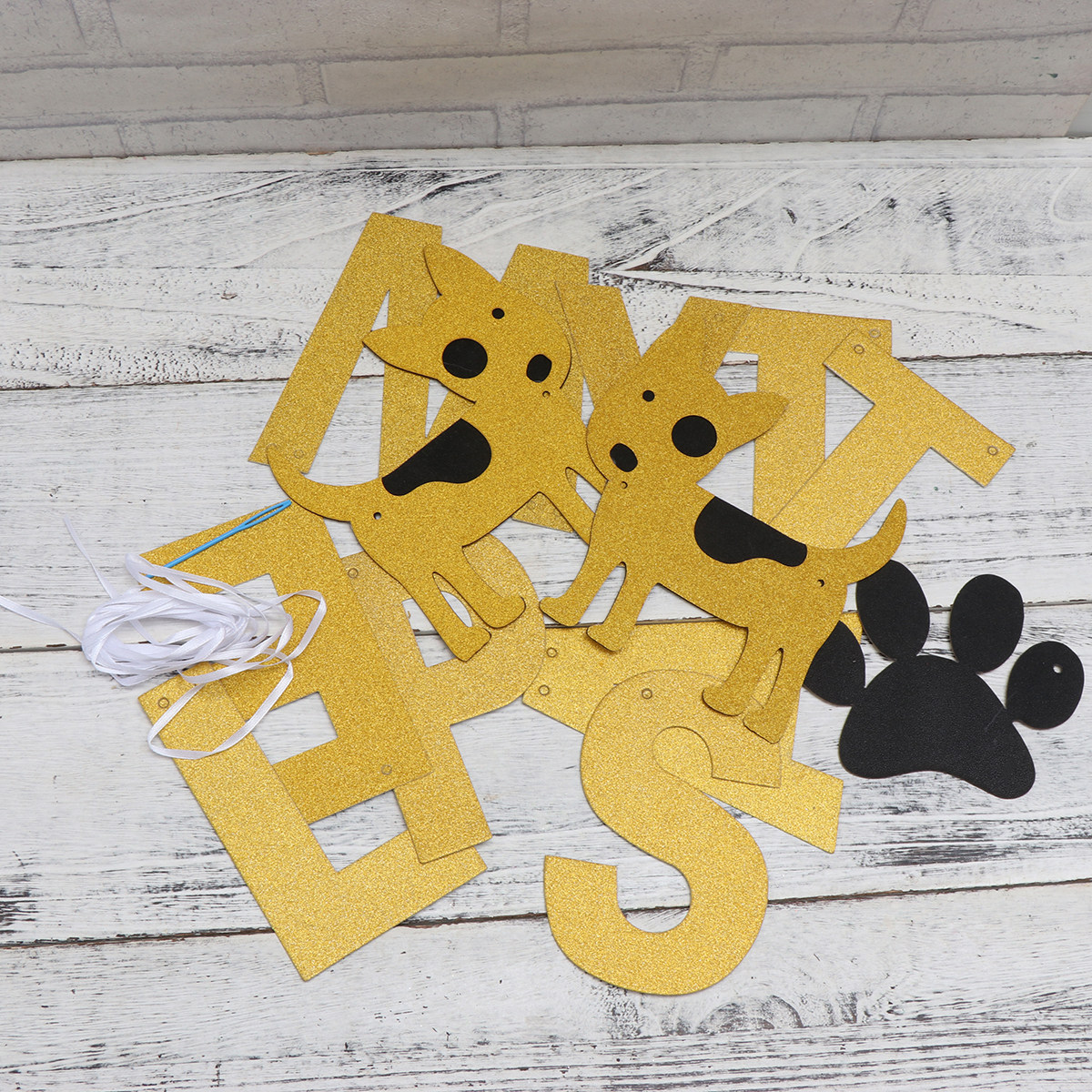 Star Tree Topper - Golden Glitter Dog Paw Bunting Banner