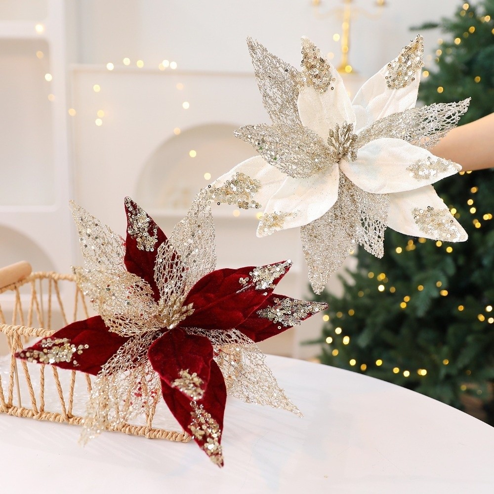 Christmas Wreath Fake - 29cm Artificial Christmas Flower Velvet Simulation