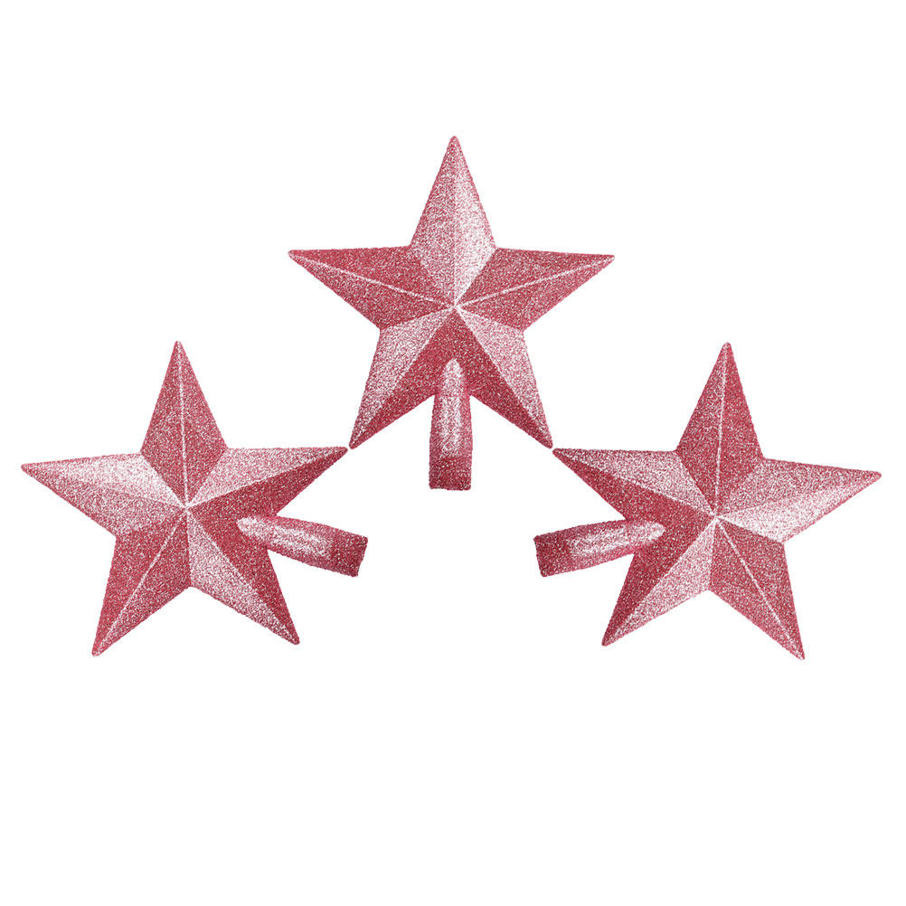 Star Tree Topper - 3Pcs 20Cm Small Pink Glitter Star