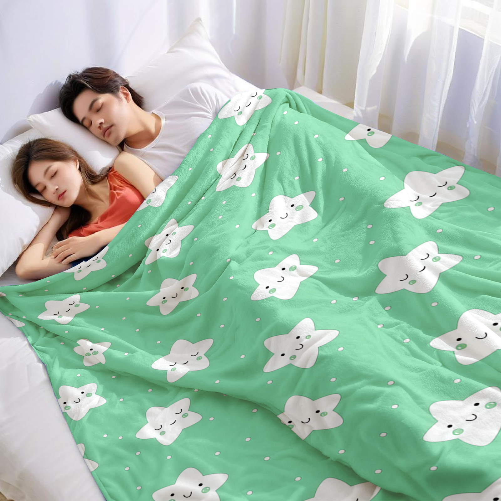 Mint Green Cute Star Lightweig - Christmas Throw Blanket incelemesi ve fiyatı