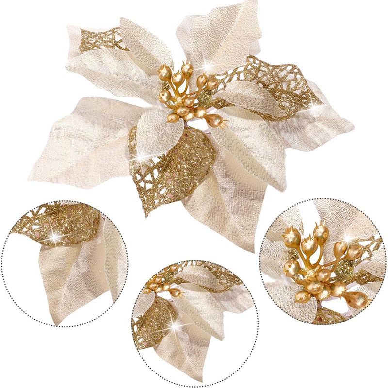 10Pcs Glitter Artificial Flowe - Christmas Wreath Fake incelemesi ve fiyatı