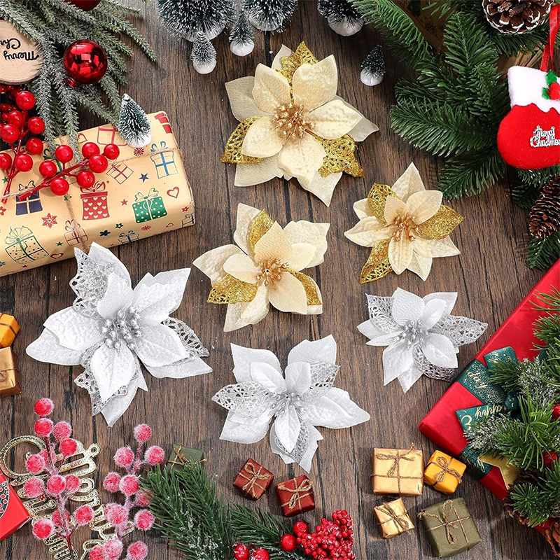 10Pcs Glitter Artificial Flowe - Christmas Wreath Fake incelemesi ve fiyatı