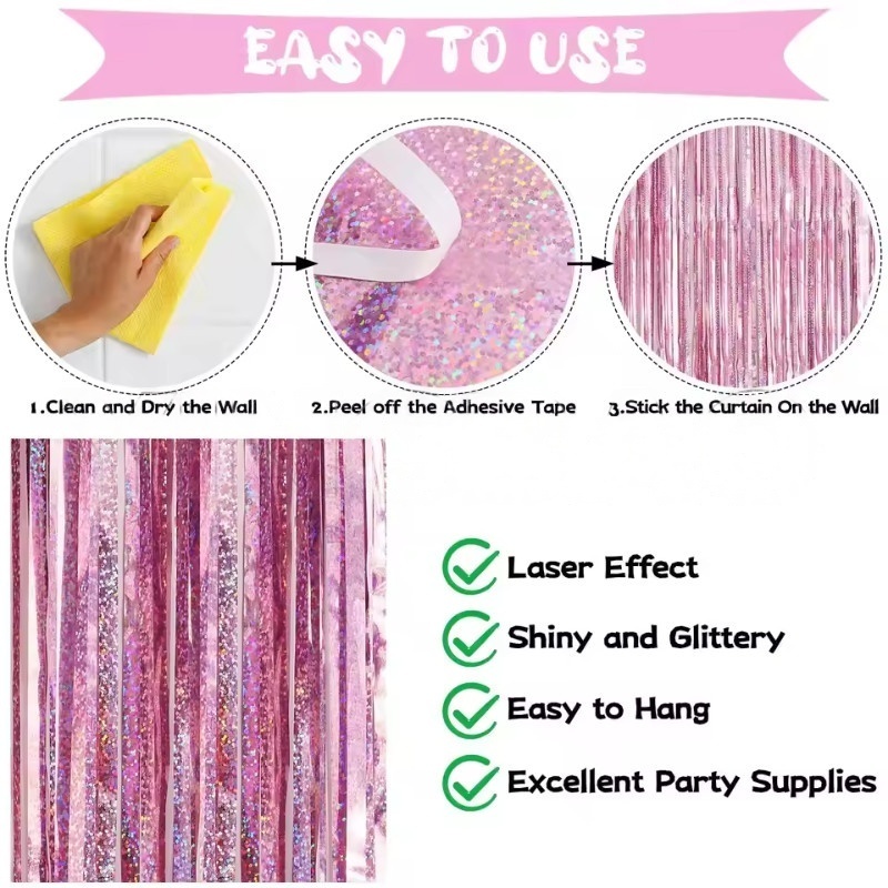 1/2/3Pack Glitter Party Backdr - Tinsel Garland Decoration incelemesi ve fiyatı