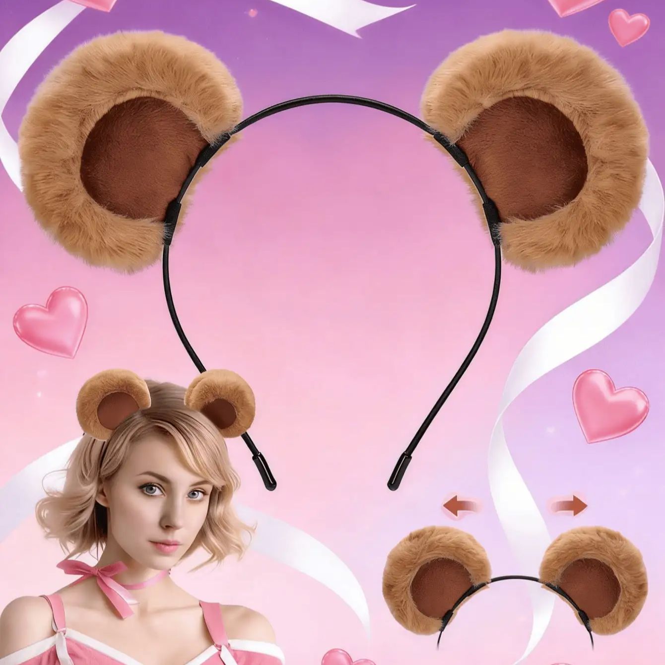 1pc Valentine's Day Brown Bear - Reindeer Antlers Headband incelemesi ve fiyatı