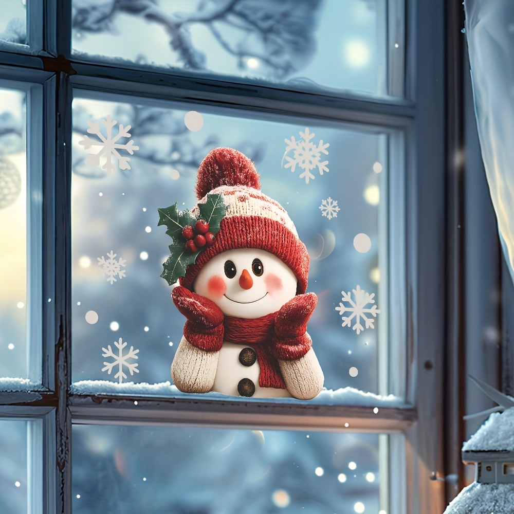 1pcs 2D Flat Smiling Snowman w - Snowflake Window Decal incelemesi ve fiyatı