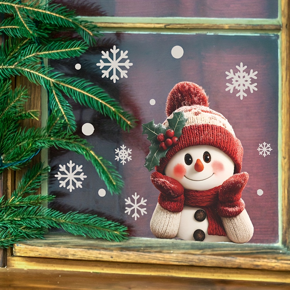 1pcs 2D Flat Smiling Snowman w - Snowflake Window Decal incelemesi ve fiyatı